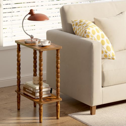TUTOTAK Narrow Side Table with Solid Wood Legs, 2-Tier Small End Table | Skinny Sofa Table, Slim Nightstand with Vintage Spindle Legs, Easy Assembly for Living Room, Bedroom, Brown TB01BB001 - color: Brown, size: rectangular