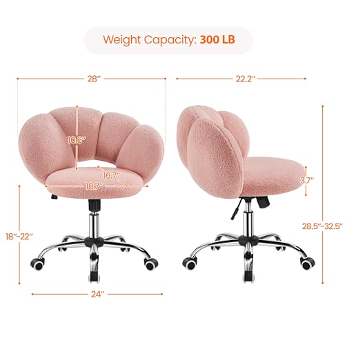 Yaheetech Pink Petal Boucle Makeup Vanity Desk Chair with Wheels, Swivel | Soft foam-padded boucle fabric fits vanity, bedroom, office or sewing desks; adjustable height, swivel wheels, fast assembly. - color: Pink