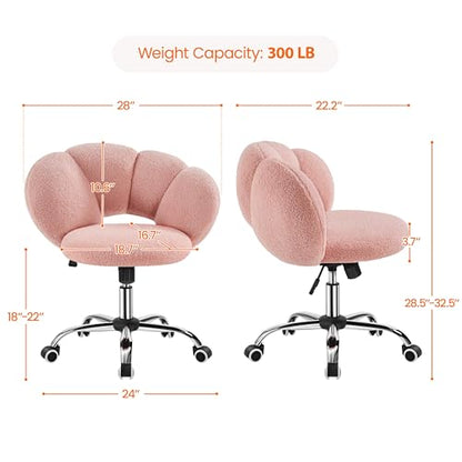 Yaheetech Pink Petal Boucle Makeup Vanity Desk Chair with Wheels, Swivel | Soft foam-padded boucle fabric fits vanity, bedroom, office or sewing desks; adjustable height, swivel wheels, fast assembly. - color: Pink