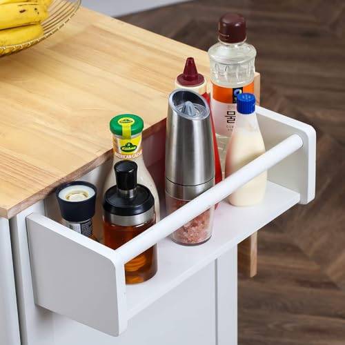 Mobil Kitchen Island Cart with Drop Leaf, Kitchen Cart Rolling Mobile Island with Wooden Countertop, Island Table for KitchenSpice Rack,Adjustable Shelves and Drawers, White
