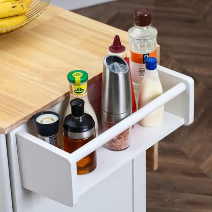 Mobil Kitchen Island Cart with Drop Leaf, Kitchen Cart Rolling Mobile Island with Wooden Countertop, Island Table for KitchenSpice Rack,Adjustable Shelves and Drawers, White