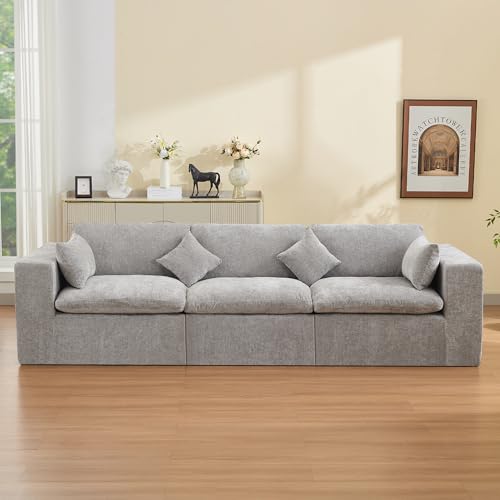 115''Cloud Boneless Sectional Couch, Modular Sectional Sofa Deep Seat, Oversized Upholstered Convertible Comfy 3 Seater Chenille Memory Foam Sofa Couches for Living Room, Light Grey - color: Light Grey, size: 115"/3 Seater