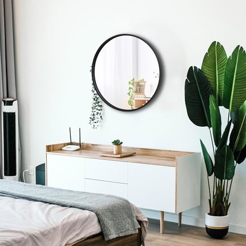 ZENY 18 Inch Round Wall Mirror, Black Frame Bathroom Mirror for Wall, Large Circle Vanity Mirror Wall Mounted - size: 18"L x 18"W