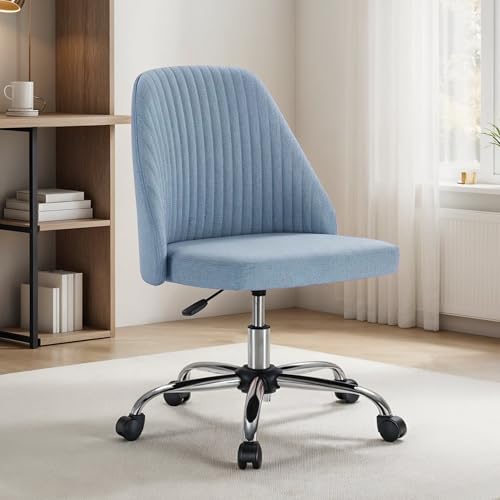 Simple Deluxe Armless Office Desk Chair, Modern Cute Swivel Vanity Chair Comfy Home Office Chairs with Wheels Height Adjustable Rolling Computer Task Stools for Living Room, Make-up, Bedroom, Blue - color: Blue