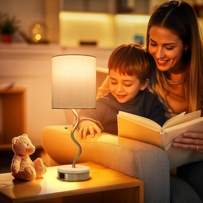Marble Base Table Lamp - Modern Bedside Lamp with USB Port & Pull Chain, Lamp for Bedroom, Living Room, or Office - Elegant Marble and Metal Design - color: Silver+Marble