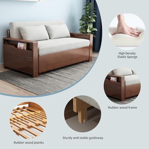 71" 3-in-1 Sleeper Pull Out Sofa, Solid Wood Walnut Frame Sectional Couch | Solid wood sofa bed, convertible to guest bed. Great for living rooms, apartments & offices. Also saves space in tiny rooms. - color: Brown-grey8, size: 71inches