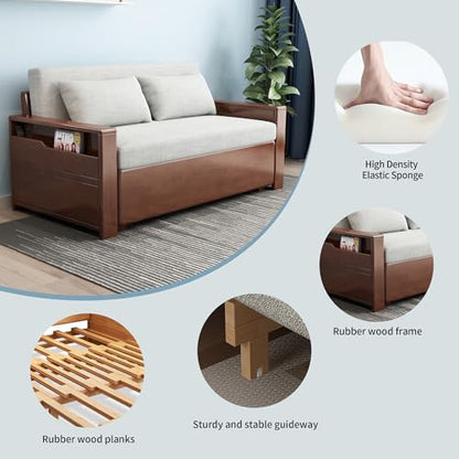 71" 3-in-1 Sleeper Pull Out Sofa, Solid Wood Walnut Frame Sectional Couch | Solid wood sofa bed, convertible to guest bed. Great for living rooms, apartments & offices. Also saves space in tiny rooms. - color: Brown-grey8, size: 71inches