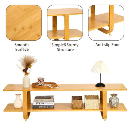 Bamboo TV Stand for TVs up to 65", Accent Entertainment Center with Storage, Media Console Table with Shelf, Modern TV Stand for Living Room, Bedroom, 55"(L), Burlywood - color: Burlywood
