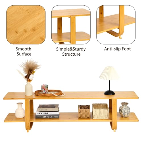 Bamboo TV Stand for TVs up to 65", Accent Entertainment Center with Storage, Media Console Table with Shelf, Modern TV Stand for Living Room, Bedroom, 55"(L), Burlywood - color: Burlywood
