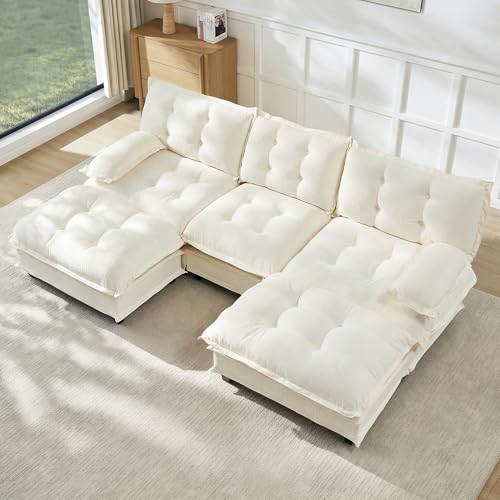 Modular Sectional U-Shaped Sofas,Roomy 3 Seater Sofa Couch with Ottomans,107.8" Chenille U Shape Cloud Couches,Modern Tufted Corner Sofa Set for Living Room - color: Beige, size: 3+2