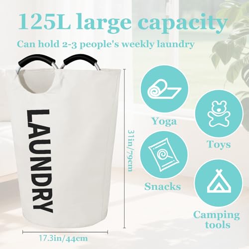 WOOHA 125L Large laundrybasket,Collapsible laundry hamper, Tall Clothes Baskets Folding Washing Bin Foldable Fabric Hamper Bags for Bedroom, Closet,Bathroom,College,laundry bag,beige - color: Beige, size: 125L-XXXL