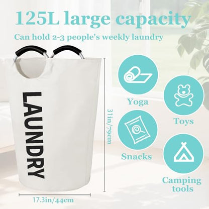 WOOHA 125L Large laundrybasket,Collapsible laundry hamper, Tall Clothes Baskets Folding Washing Bin Foldable Fabric Hamper Bags for Bedroom, Closet,Bathroom,College,laundry bag,beige - color: Beige, size: 125L-XXXL