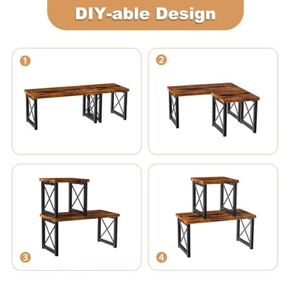 HavenlyYouth Desk Shelf, 2 Tier Wood Desktop Bookshelf, Adjustable Freestanding Stackable Desk Organizer, Desktop Shelf Organizer Storage Rack, Desk Display Rack for Office, Home, Rustic