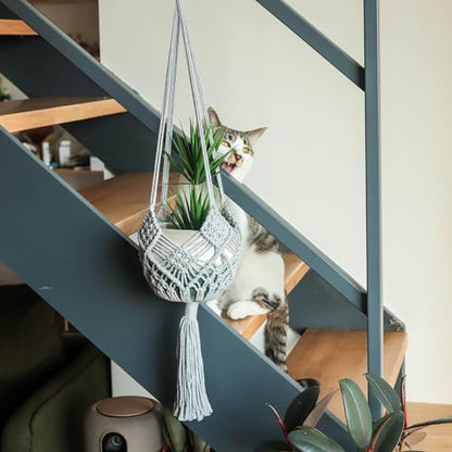 4 Pack Macrame Plant Hangers Indoor Up to 10 inch Pot, Boho Hanging Planters, Plant Holder with 8Pcs Stainless Steel Hooks (4Pcs Gray Hanger) - color: 4pcs Gray Hanger