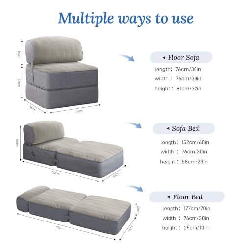 FlexiLounge 30" Convertible Sofa Bed,Boneless Loveseat Folding Sofa Bed,Multi Mode Futon Sofa Bed,Washable Linen Floor Couch Portable Sleeper Chair for Small Space Bedroom Dorm Apartment