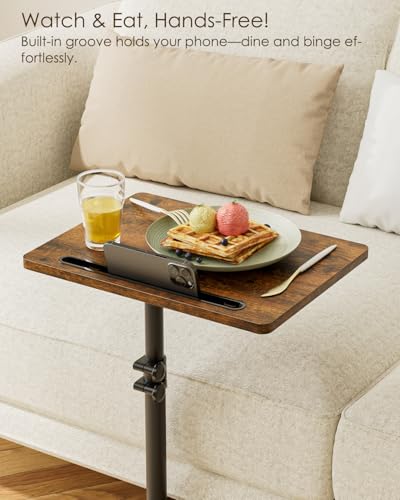 Masupu Sofa Arm Tray Table - 360° Swivel Height Adjustable End Table, Small Snack Side Table for Couch, C Shaped Table for Bed, Chair or TV Tray Table(Rustic Brown) - color: Rustic Brown