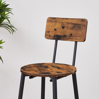 23.6” Diameter Round Bar Table Set for 2 with Storage Shelf, Counter Height Pub Table and Chairs, Small Round Kitchen Table with Backrest Stools for Small Spaces, Breakfast Nook Dining Table - color: Rustic Brown, style: Round w/ Wood Seat Stool