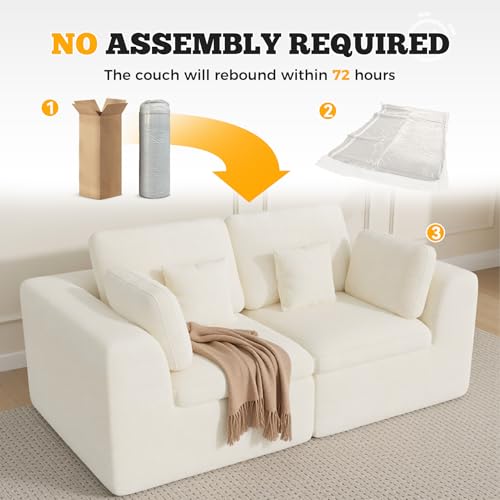 Luxanimarion 85'' Loveseat Sofa, Cloud Boneless Couches for Living Room, 2 Seater Modular Sectional Sofa,Oversized,Beige Chenille - color: Beige, size: Love Seat
