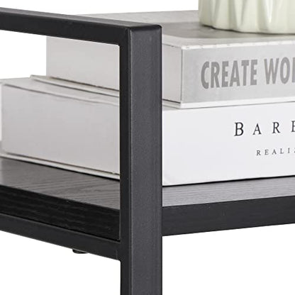 ZenStyle 2 Tier Small Bookshelf for Small Space, 2 Shelf Low Metal Bookcase Modern Industrial Shelving Unit for Bedroom, Living Room, Kitchen and Home Office, Black