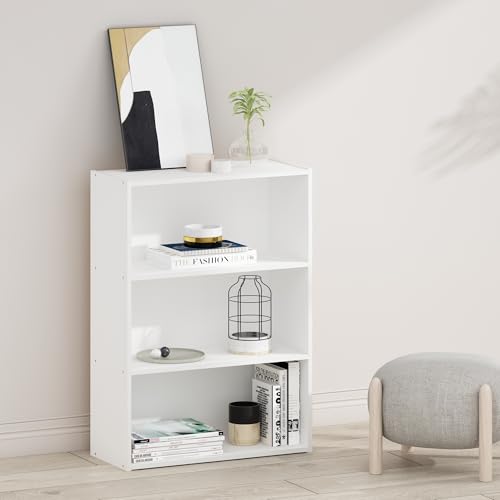 Furinno PASIR Book Shelf, 3-Tier Bookshelf, Storage Shelves Bookcase, 9.7 x 23.7 x 31.5, for Living Room, Bedroom, Home Office, Plain White - color: Plain White, size: 3-Tier