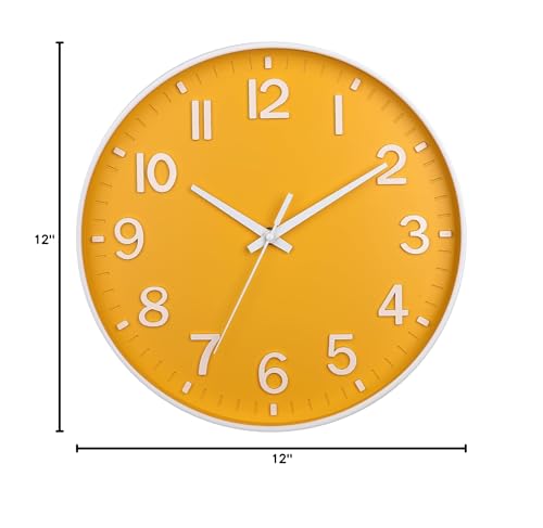 HZDHCLH 12 Inch Silent Wall Clock Battery Operated Non Ticking Yellow | for Living Room Bedroom Kitchen Office (orange color) - color: Daffodil