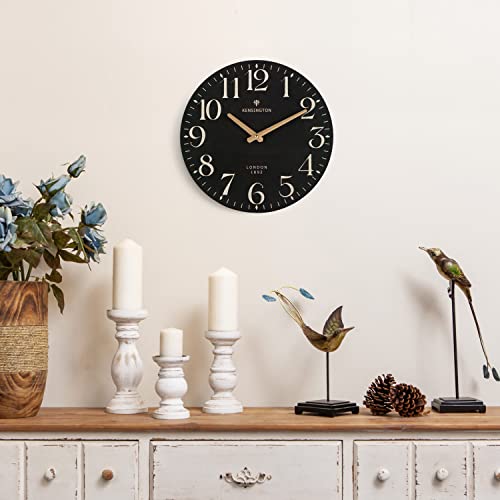 NIKKY HOME Farmhouse Small Wall Clock, 12 Inch Black Clock Battery Operated | Silent Non Ticking Vintage Decorative Round Analog Rustic Wooden Clocks for Kitchen, Living Room, Bedroom, Bathroom, Office - color: Black