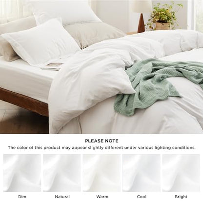 Bedsure Duvet Cover King Size with Fitted Sheet - 4 Pieces Prewashed Cotton-Like Extra Soft Bedding Set, Includes 1 Duvet Cover 104x90 Inches with Zipper Closure, 2 Pillow Shams, 1 Fitted Sheet, White - color: 00 - White (No Comforter), size: King (With F