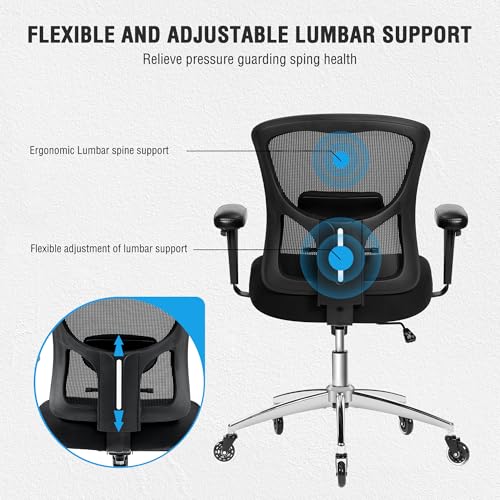Big and Tall Office Desk Chair with Lumbar Support, 600lbs Heavy Duty Mesh Ergonomic Computer Chair with Armrest and Wide Comfy Seat, Swivel Wheels for Adult, Black - size: 605LBS