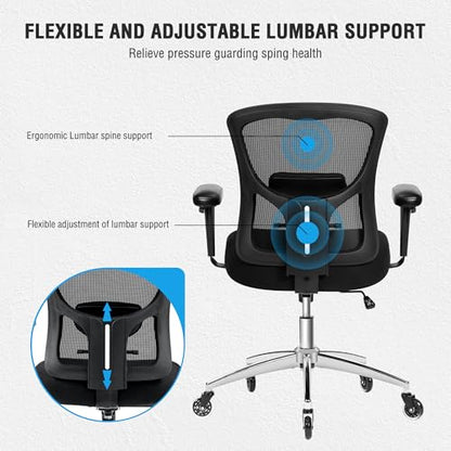 Big and Tall Office Desk Chair with Lumbar Support, 600lbs Heavy Duty Mesh Ergonomic Computer Chair with Armrest and Wide Comfy Seat, Swivel Wheels for Adult, Black - size: 605LBS