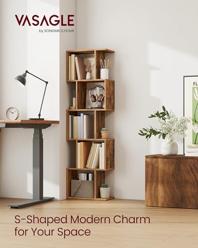 VASAGLE CUSTOS Collection - Bookshelf, 5-Tier Bookcase, 9.4 x 15.7 x 62.6 Inches, Storage Shelf with Open Compartments, Modern, for Living room, Bedroom, Office, Rustic Brown ULBC462K01 - color: Rustic Brown, style: 5-Tier (15.7"W)