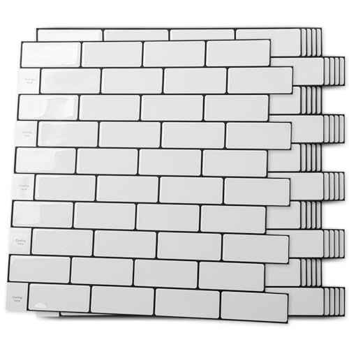 Art3d 10-Pack Subway Peel and Stick Backsplash, Warm White with Black Grout | 12 x 12 Inch, Strong Adhesion, Lightweight, Cuttable, Waterproof, Crack Resistant, for Kitchen Wall, Ideal for Recently Moved - color: Warm White With Black Grout