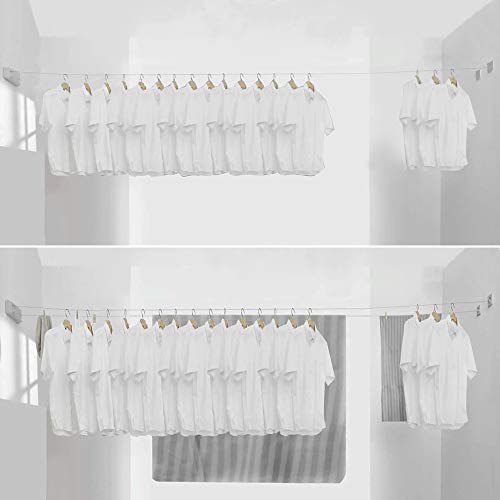 Retractable Double Clothesline Laundry Indoor Washing Clothes Line | Adjustable Stainless Steel Clothes Dryer Rope String, Hotel Style Heavy Duty, 13.8 Feets, Wall Mounted, Silver ABS Aluminum - size: Double Rope, style: Silver