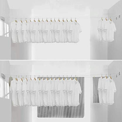 Retractable Double Clothesline Laundry Indoor Washing Clothes Line | Adjustable Stainless Steel Clothes Dryer Rope String, Hotel Style Heavy Duty, 13.8 Feets, Wall Mounted, Silver ABS Aluminum - size: Double Rope, style: Silver