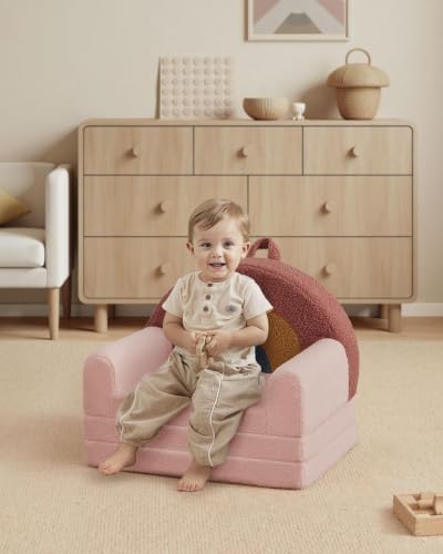 Blissful Diary Kids Couch, 2-in-1 Soft Kids Sofa, Kids Sofa Chair, Comfy Kids Furniture for Playroom, Reading & Play, Rainbow Blush - color: Rainbow Blush