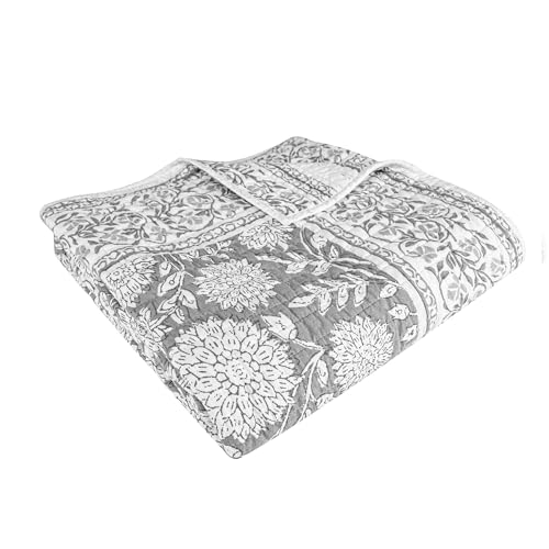 Levtex Home Adare Grey Quilted Throw - (50x60in.) - Floral - Grey White - Reversible - Cotton - color: Grey