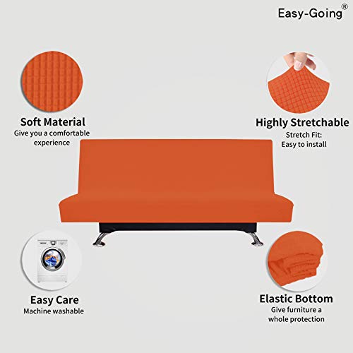Easy-Going Stretch Futon Slipcover Armless Futon Bed Cover Furniture Protector Without Armrests with Elastic Bottom for Kids, Soft Jacquard Fabric Small Checks (Large, Orange) | Sofa Bed Furniture Protector Without Armrests with Elastic Bottom for Kids, S