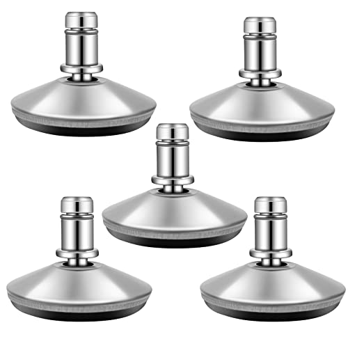 Bell Glides Replacement Office Chair Swivel Caster Wheels to Fixed Stationary Castors，Adjustable Castor Low Profile Stool with Separate Self Adhesive Felt Pads Black 5pcs Silver