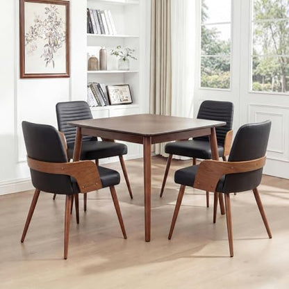 Dining Room Chairs Set of 4,Mid Century Modern Kitchen Chairs,Upholstered Faux Leather Accent Chairs,Metal Legs Wooden Desk Chairs,Armless and No Wheels for Kitchen Dining Living Room,Black - color: Black Pu, size: Set of 4