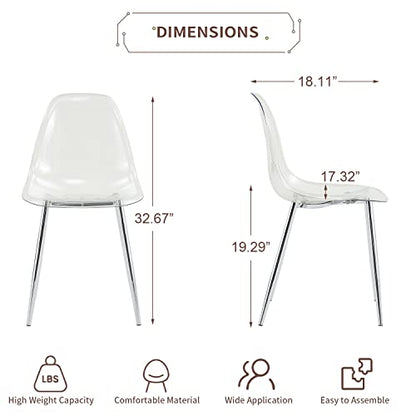 Baysitone Clear Dining Chairs Set of 6, Modern Kitchen Chairs with Transparent Seat, Acrylic Accent Side Chairs with Silver Metal Legs for Dining Room, Kitchen, Living Room - color: Silver, size: Set of 6