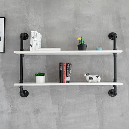 HDDFER Floating Bookshelf Bathroom Shelves Over Toilet Industrial Pipe Shelving Pipe Shelves Rustic White Wall Shelves 36 Inch Farmhouse Book Shelves for Wall Mounted - color: White, size: 2Tier36in