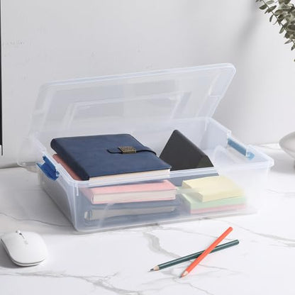 4 Pack Clear Plastic Storage Bins with Blue Lids Stackable Storage Box | Multifunctional Design,Stackable,See Through,Versatile Organization,Space-Saving,Durable,Dust Protection - size: Large 4Pack Blue