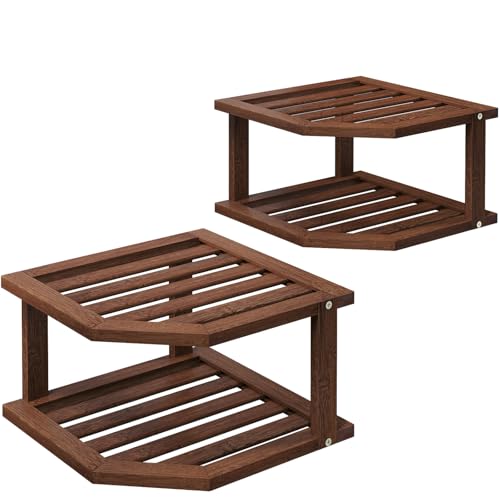VERTORGAN 2 Tier Bamboo Dish Drying Rack,Corner Shelf 2 Pack(Brown) | Pantry Storage,Dish Rack,Spice Rack,Corner Organizer,Kitchen Counter Shelves,Kitchen Storage,Holds Plates - color: Brown, size: 2 Pc