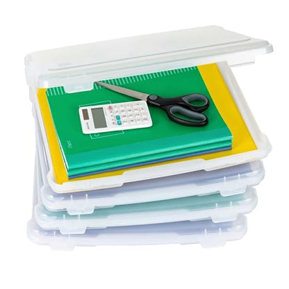 IRIS USA Board Game Storage |Made in USA| Slim Craft Case (4-Pack) - Clear | Fits 8.5" x 11" & A4 Paper, Organizers with Built-In Handle & Snap-Tight Lids, Containers for Puzzles, Art & Scrapbooking - size: 4 Pack
