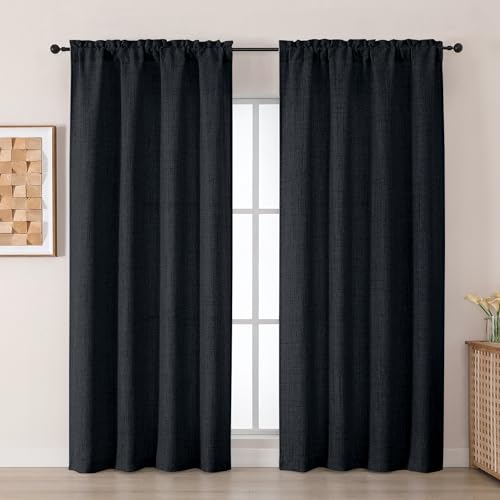 Chyhomenyc Extra Long Black Curtains 108 Inches Long for Living Room, Light Filtering Textured Window Curtains, Soft Airy Rod Pocket Curtain for Bedroom, 50Wx108L, 2PCS, 9FT - color: Black, size: 50"W x 108"L (Pack of 2)