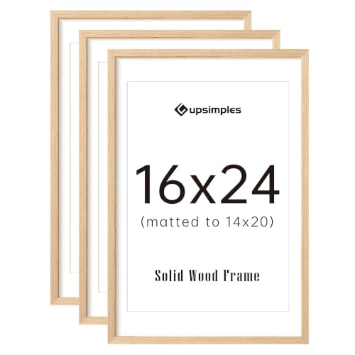 upsimples 16x24 Picture Frame Solid Wooden, Nursery Wall Frames Set of 3 | 100% Natural Solid Wood, Fit 14x20 with Mat and 16 x 24 Posters, For Kids Room, Gallery Wall Décor - size: 16X24