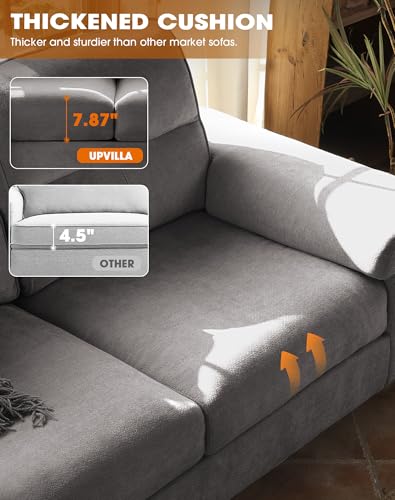 Upvilla 71.25" Modern Couches Deep Seat Sofa for Living Room(Light Gray) | 8” Cushion, Comfy 2-Seater Chenille Loveseat with Convertible Armrest, Removable Sofa Cover, High Leg - color: Light Gray, size: 71.25" Couch