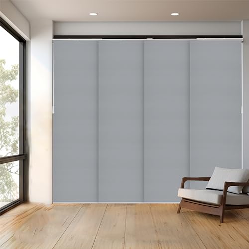CHICOLOGY Panel Track Blinds, Jersey Grey, 86"x96", Cordless, Divider | 4 Fabric Panels, Fits 46–86″ Wide, Wall/Ceiling Mount, Room Divider Ready, Height Trimmable, Child & Pet Safe - color: Skyrise Grey