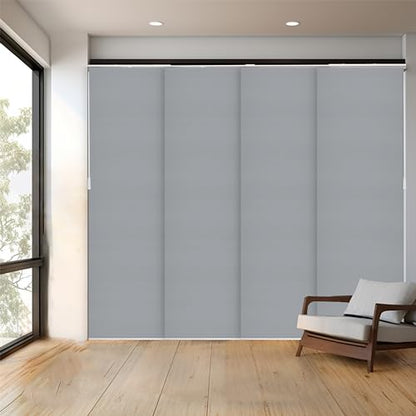 CHICOLOGY Panel Track Blinds, Jersey Grey, 86"x96", Cordless, Divider | 4 Fabric Panels, Fits 46–86″ Wide, Wall/Ceiling Mount, Room Divider Ready, Height Trimmable, Child & Pet Safe - color: Skyrise Grey