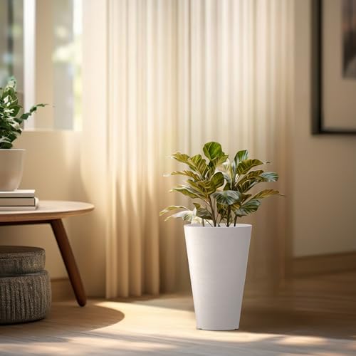 Kante Set of 2 White Plastic Round Planters 15" Tall Home & Outdoor | Tapered, Nursery Pot & Outer Cachepot, Indoor Use, Modern Garden Decor, Weather-Resistant, Drainage, Lightweight, Durable - color: White, size: 15" H