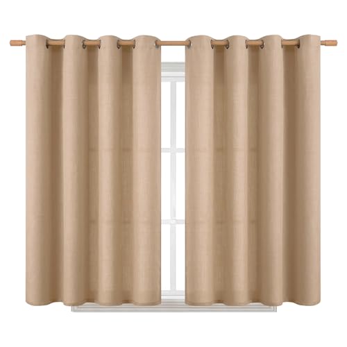 BGment Short Curtains for Bedroom,45 inch Length Faux Linen Curtains for Small Window Grommet Non-See Through Privacy Light Filtering Burlap Textured Kitchen Window,2 Panels,52 x 45 Inch,Tan - color: Tan, size: 52"W x 45"L (Pack of 2)